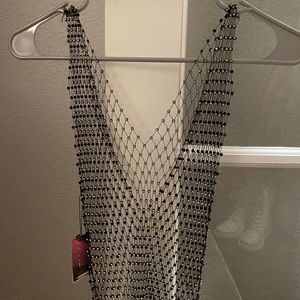Rhinestone Mesh Tank with V-Neck